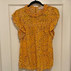 LOFT Yellow Floral Ruffle Blouse